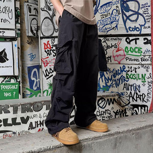 Pantalon cargo pour homme, taille élastique, plusieurs poches, en toile, décontracté, coupe droite, respirant, poids moyen, pour l'automne - Product Image 5