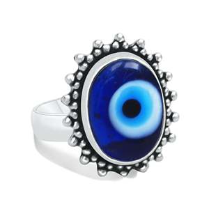 Evil-Eye Gemstone <b>Crystal</b> Designer Assorted <b>Ring</b> Wholesale Lot From Indian Manufacturer Handcrafted Brass Material Silver Plated - Product Image 2