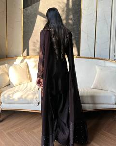 Women's Black Silk Salwar Kameez Set With Embroidery Floor-Length Regular Fit Elegant Indian Wedding Wear - Product Image 4