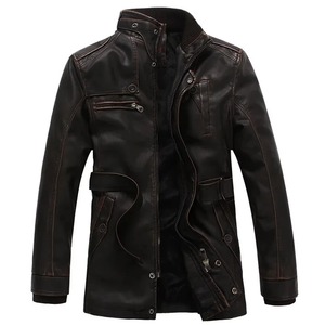 Veste en cuir mi-longue pour homme, style vintage, col double, pour l'automne et l'hiver, sur mesure - Product Image 3