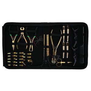 Gold Micro Ring and Tape In Hair Extension Tool with Tape In Plier <b>Bead</b> Remover Crimping Plier <b>Thread</b> Hook Loop set clips Cutter - Product Image 6