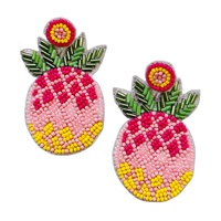 Anting-anting gantung bentuk bunga perak lapis, buatan tangan, warna pink nanas, untuk anak perempuan, ringan, dengan manik-manik biji kaca tropis