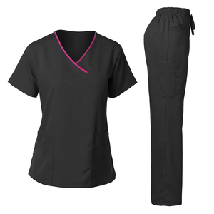 DHL Factory Wholesale Knitted Polyester/Cotton Medical <b>Scrub</b> <b>Sets</b> for Women Needle Detection Seamless Fusing Hospital Use - Product Image 5