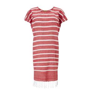 Vestido Kaftán de Verano Informal para la Playa, Tejido con Rayas Bohemias Ecológicas de Algodón Teñido con Hilo, Cuello en V, Flecos, Transpirable - Product Image 4