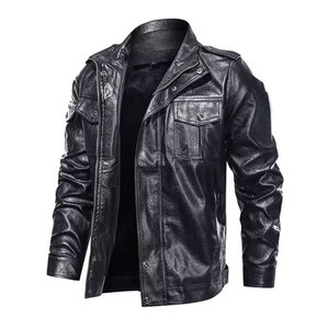 Veste moto en cuir véritable marron pour homme, col rabattu, simple boutonnage, manches classiques, couleur unie, pour l'automne - Product Image 6
