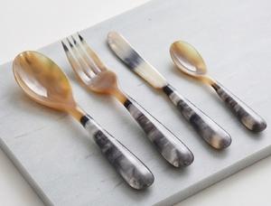 Premium Natural Horn Head Smoke <b>Marble</b> Salad Server <b>Set</b> Handmade Spoon Folk Style For Kitchenware Tabletop Hotel And <b>Dinnerware</b> - Product Image 3