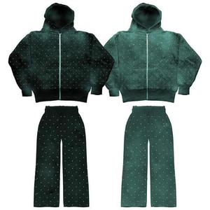 Men's <b>Hooded</b> Sweatshirt Set Solid Green Fleece Casual Winter Breathable Knitted Jogging Pants Full <b>Zip</b> Hoodie Long Sleeve new - Product Image 1