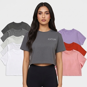 T-shirt court pour femme à manches courtes, décontracté, basique, en coton toile respirant, mode été, couleur unie, vente en gros - Product Image 3