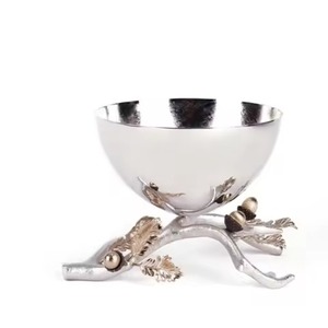 Tazón para Servir de Acero Inoxidable de Alta Calidad, Apto para Alimentos, Platos Bajos Plateados con Base de Rama de Hoja de Roble, Centro de Mesa - Product Image 6