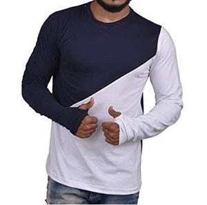 T-shirt à manches longues pour homme, blocs de couleur, manches raglan, col rond, bordure contrastée, blanc et vert, décontracté - Product Image 2
