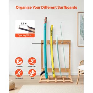Supporto Verticale a 4 Livelli per Tavole da Surf, Organizzatore Autoportante in Legno con Espositore e Scaffale per Tavole da Surf - Product Image 2