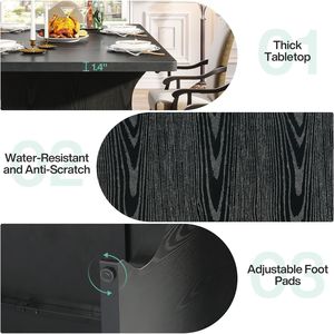 Tavolo da Pranzo Moderno Rettangolare Nero da 63 Pollici per 4-6 Persone, per Uso in Cucina - Product Image 2