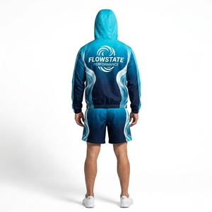 Wholesale Unisex Polyester/Nylon Lightweight Loose Fit Hooded Tracksuit <b>Zip</b> Jacket Elastic Waist <b>Shorts</b> Heat-Transfer Printing - Product Image 2