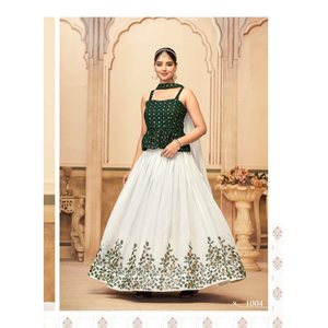 TENDENCIAS GEORGETTE BORDADO SECUENCIA TRABAJO LEHENGA CHOLI CON DUPATTA VERDE - Product Image 1
