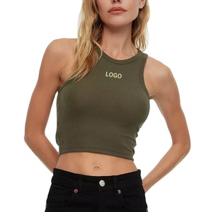 ที่กําหนดเองขายส่งสาวฤดูร้อนที่เป็นของแข็งสีขาวยางถักเสื้อกล้ามครอบตัดที่กําหนดเองของผู้หญิงรอบคอธรรมดาcamiถังด้านบน - Product Image 1