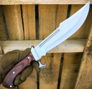 Cuchillo Bowie de Caza con Hoja Dentada de Acero Inoxidable Hecho a Mano, Mango de Madera de Palisandro, Personalizado al por Mayor OEM ODM PRESTIGE BLADES - Product Image 3