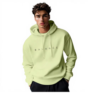 Sweat à capuche confortable en molleton vert clair pour homme, mélange de coton, chaud pour l'hiver, impression personnalisée, streetwear décontracté, vente en gros - Product Image 4