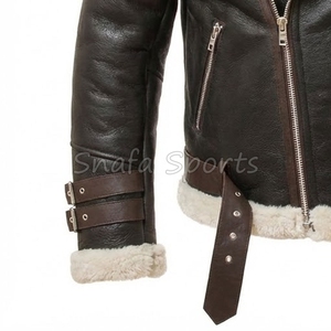 Custom Made Flying Aviator Shearling Winter Fur Leather <b>Jacket</b> for <b>men</b> with Turn Down Collar Zipper Closure <b>Jacket</b> - Product Image 4