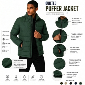 Men's Winter Puffer <b>Jacket</b> Stand Collar Quilted Outerwear Waterproof Breathable Windproof Custom Logo High Street Style 220g - Product Image 1