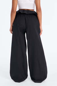 Pantalon large pour femme avec taille paperbag et cordon de serrage, coupe décontractée, tissé, OEM, marque privée, pantalon homme - Product Image 6