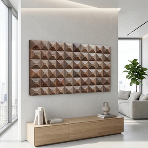 Decoración de Pared, Panel de Arte Mural Tallado en Madera Natural Moderna con Patrón Geométrico de Diamantes en 3D, Decoración de Interiores de Hogar Contemporánea de Lujo - Product Image 3