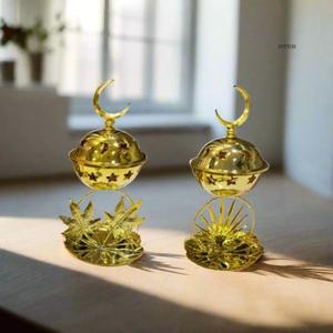 Luxury Bakhoor Incense Burner Decorative Candle Holder Crescent Moon Top Golden Finish Aroma Diffuser Burner Gift <b>Sets</b> - Product Image 1
