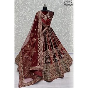 Collections de velours de vêtements de mariée indiens pour la mariée avec le travail de Zarkhan par Fabzone - Product Image 5
