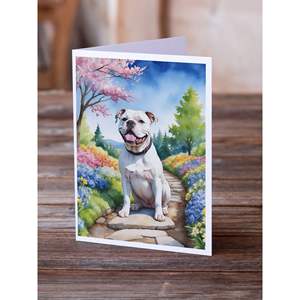 American Bulldog Whimsical A7 Tamaño 5x7 Spring Garden Tarjetas de felicitación Paquete de 8 tarjetas de nota en blanco con sobres - Product Image 2