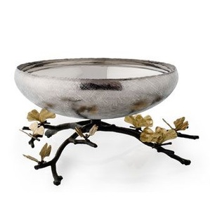 Corbeille à fruits en métal avec support floral doré, style glamour poli, fait main, plat de service décoratif pour présentation sur table - Product Image 5