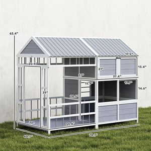 Cuccia per Cani da Esterno in Legno Grande 79 Pollici con Veranda, Armadio Contenitore, Tetto Impermeabile, Finestre, Rettangolare, XS, Arredamento per Animali Domestici - Product Image 3