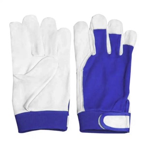 Gants de travail en coton à doigts entiers avec grip antidérapant, pour usage extérieur, unisexe, toutes saisons, fermeture auto-agrippante, bleu sarcelle et blanc - Product Image 5