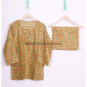 Ensemble de pyjama pour femmes en coton 100% indien, imprimé floral, fermeture à boutons, vêtements de plage, vêtements de détente, pyjama de nuit, manches longues pour femmes - Product Image 2