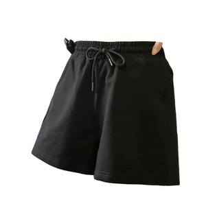 Short décontracté en lin à taille haute pour femme Pantalon court en coton d'entraînement de gymnastique Short de sport noir pour femme - Product Image 1