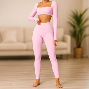 Conjunto Deportivo de 2 Piezas para Mujer, Talla Grande, Color Sólido, Superelástico, Ajuste Delgado, Secado Rápido, Ecológico, Transpirable, para Gimnasio y Yoga - Product Image 2