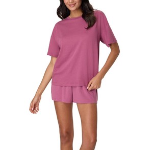 Women's Coral 2-Piece <b>Knitted</b> <b>Set</b> Short Sleeve Top With Above Knee Shorts Solid Crew Neck Loose Fit Breathable Spring Summer - Product Image 4