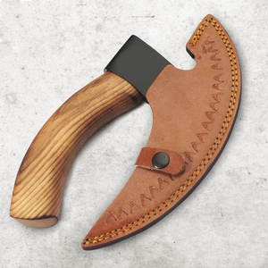 Custom Handmade High Carbon Steel Pizza Cutter Wheel Ulu Knife Premium Wooden Handle Kitchen Axe with Genuine Leather Sheath - Product Image 6