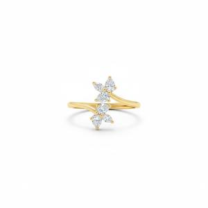 Anillo Abierto Ajustable de Oro Puro de 14K y 18K con Diamantes Cultivados en Laboratorio, Diseño Floral de 2 Marquesas, Estilo Moderno para Mujer - Product Image 1