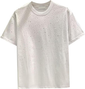 T-shirt blanc pour homme avec strass, haut de gamme, orné de diamants étincelants, de qualité supérieure, à manches courtes, style streetwear, idéal pour les fêtes et la mode - Product Image 1