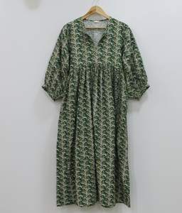 Vestido Túnica Midi para Mujer, 100% Algodón Ecológico, Formal, Simple, Transpirable, con Estampado Floral, Hecho a Mano en India, Venta al Por Mayor - Product Image 1