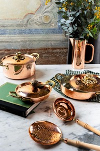 Oven Safe For Gas And Induction Cooker Vintage Hammered Copper Soup <b>Pot</b> With <b>Lid</b> Double Handle - Product Image 3