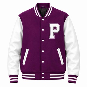 <b>Men</b> varisty jacket <b>Purple</b> White Letter P Varsity Jacket <b>Men</b> Preppy Style Button Front Regular Fit Autumn Wear <b>men</b> varisty jacket - Product Image 1