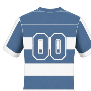 Steel <b>Blue</b> <b>White</b> Short Sleeve Rugby Jersey Crew Neck <b>Striped</b> Rugby Shirt Athletic Performance Training Match Team Sportswear - Product Image 4