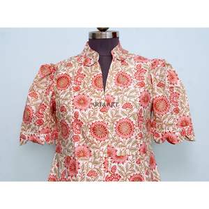 ชุดเดรสแม็กซี่ผ้าฝ้ายพิมพ์ลายดอกไม้ดิจิทัลแบบแฮนด์บล็อก สวยงามและสวมใส่สบาย เหมาะสำหรับผู้หญิง สวมใส่สบายๆ ในชีวิตประจำวันหรือไปงานปาร์ตี้ - Product Image 2