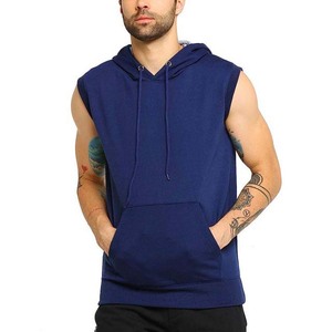 Sudadera con Capucha sin Mangas para Hombre, Color Sólido, Algodón French Terry, Informal, con Bolsillo, Corte Regular, para Otoño - Product Image 1