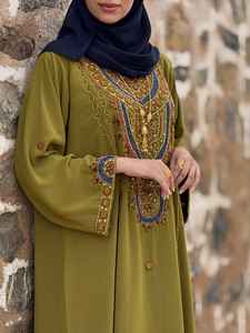 批发豪华两件套穆斯林女式朴素简约纯色雪纺串珠长袍及地A字形派对婚礼装饰长袍 - Product Image 3