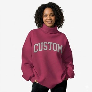 Sweat-shirt oversize à col montant pour femme, broderie 3D personnalisée de haute qualité, respirant et écologique. - Product Image 1