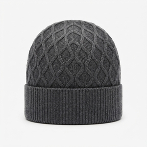 Bonnet en tricot gris personnalisé avec revers, chaud pour l'hiver, avec logo personnalisé - Product Image 5