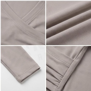 V-<b>Neck</b> Long Sleeve Crop Top Twist Draped Solid Color Breathable Spandex Polyester Yoga Wear Women's Sportswear - Product Image 4