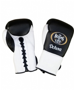 Gants de boxe No Boxing No Life, noirs et blancs, à lacets, pour entraînement et sparring, en cuir de vachette, pour adultes, sur mesure, faits à la main. - Product Image 1