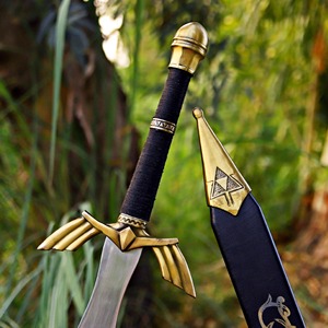Couteau artisanal en acier inoxydable à lame droite, pointe de lance, poignée en cuir noir avec accents dorés, 32 pouces, OEM - Product Image 1